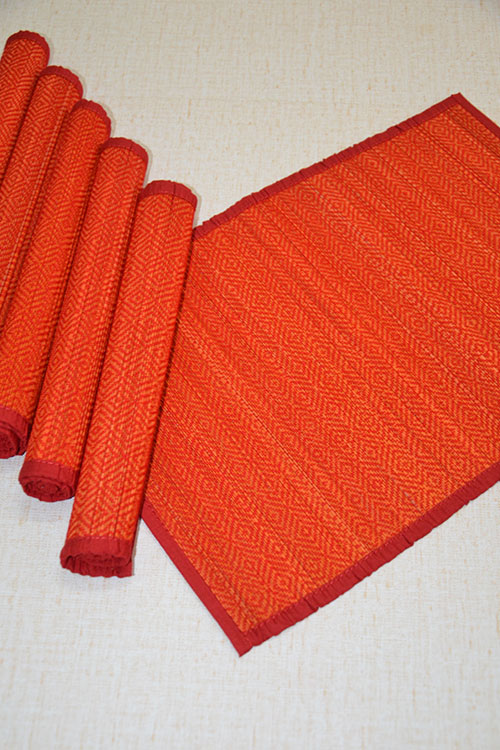 Bamboo Diamond Place Mats Red Orange (Set of 6)