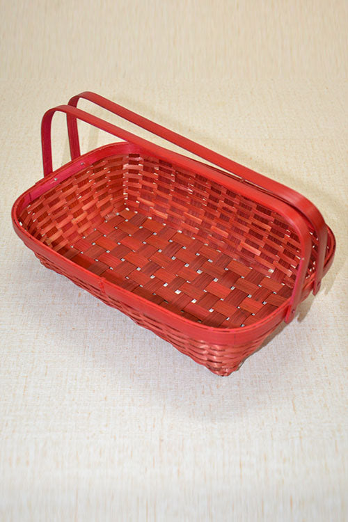 Bamboo Gift Basket Rectangular Small (Rust with Red handles)