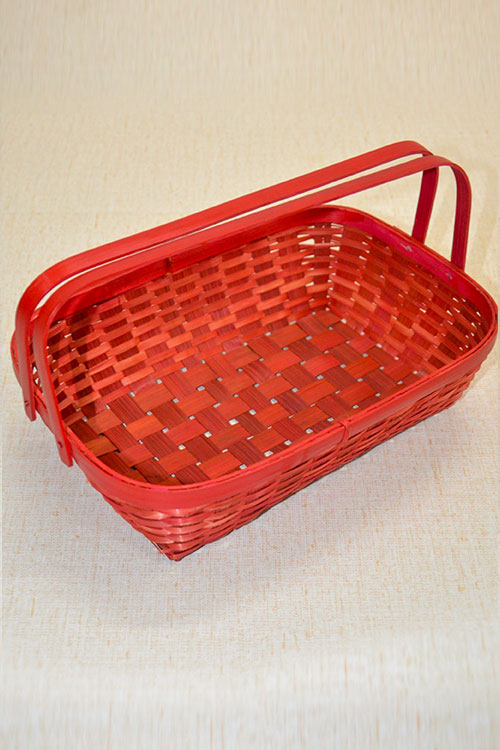 Bamboo Gift Basket Rectangular Small (Rust with Red handles)