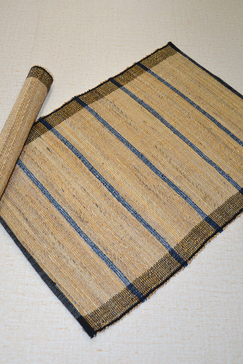 Banana Fibre Place Mats Natural Blue Stripes (Set of 2)