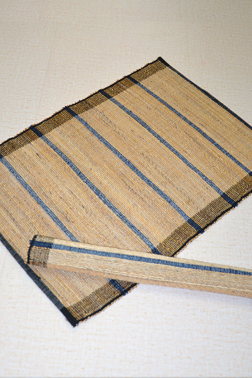 Banana Fibre Place Mats Natural Blue Stripes (Set of 2)