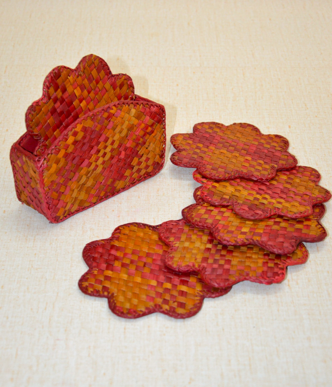 Screw Pine Designer Coasters Red Orange (Set of 6)