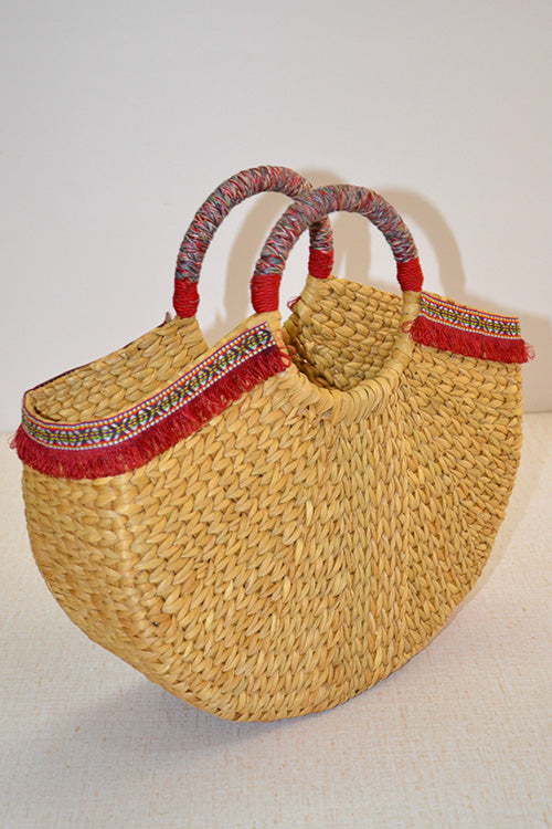 Kauna Shopper Bag (Natural with Red Tassels)