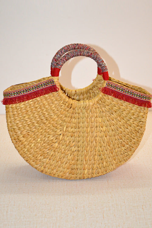 Kauna Shopper Bag (Natural with Red Tassels)