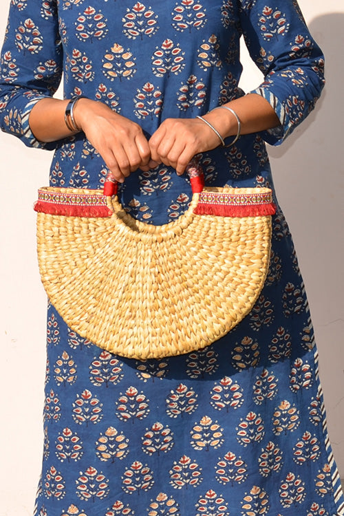 Kauna Shopper Bag (Natural with Red Tassels)