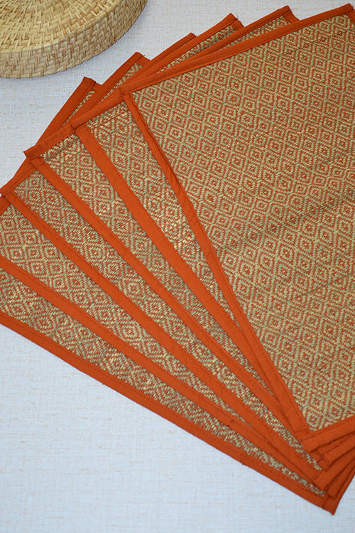 Madurkathi Diamond Placemats Orange (Set of 6)