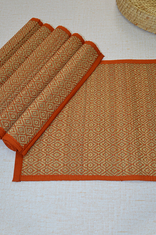 Madurkathi Diamond Placemats Orange (Set of 6)