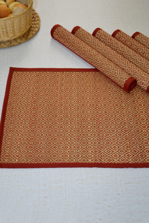 Madurkathi Diamond Placemats Maroon (Set of 6)