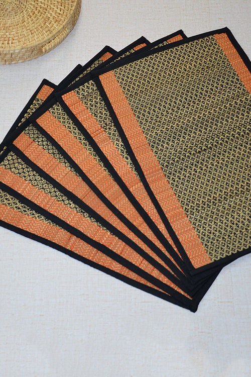 Madurkathi Diamond Placemats Black Orange (Set of 6)