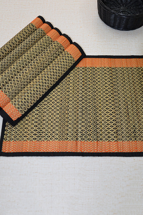 Madurkathi Diamond Placemats Black Orange (Set of 6)
