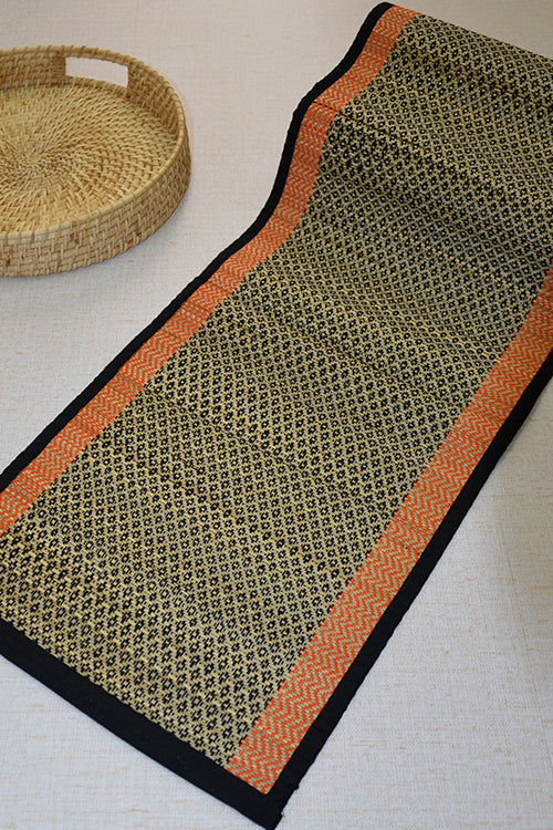 Madurkathi Diamond Table Runner Black Orange
