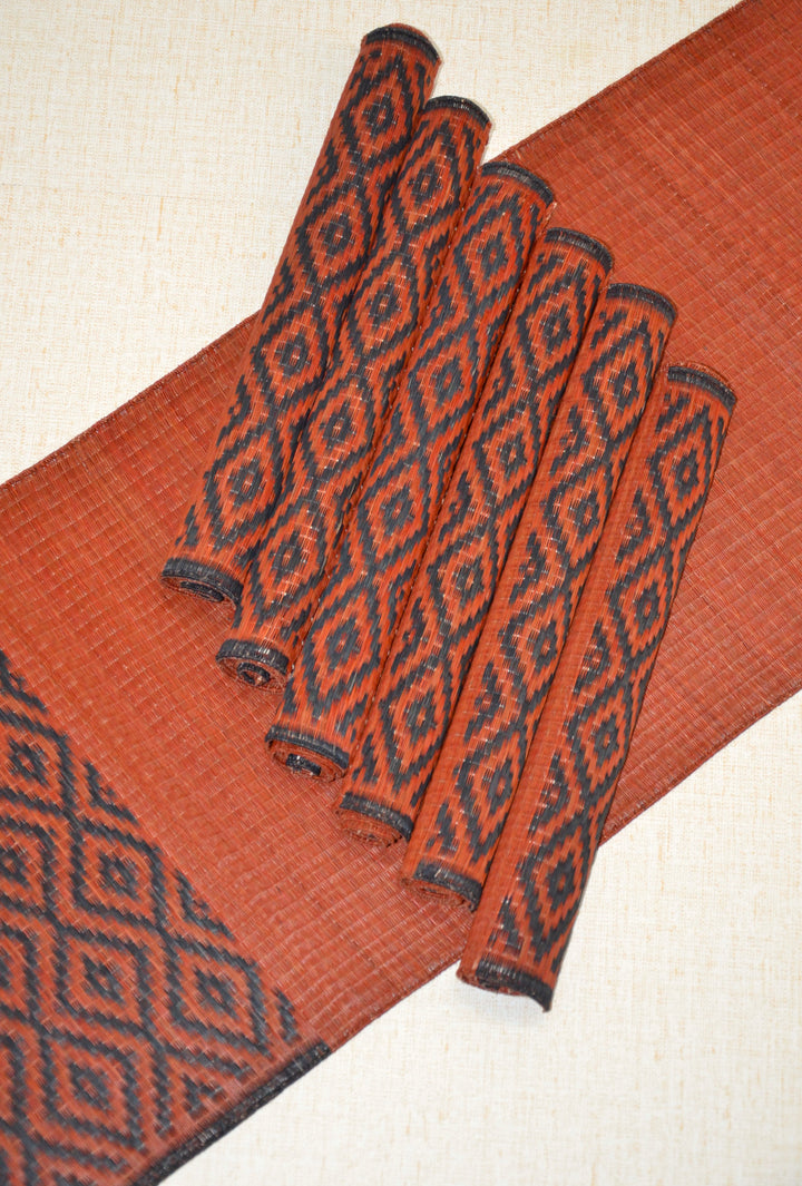 Masland Place Mats & Runner Set Red Charcoal (Set of 7)