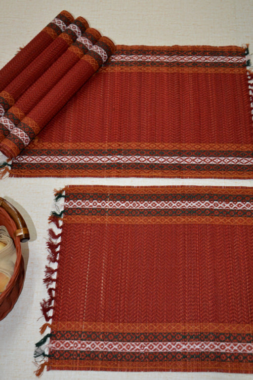 Madurkathi  Tassels Placemats Maroon (Set of 6)