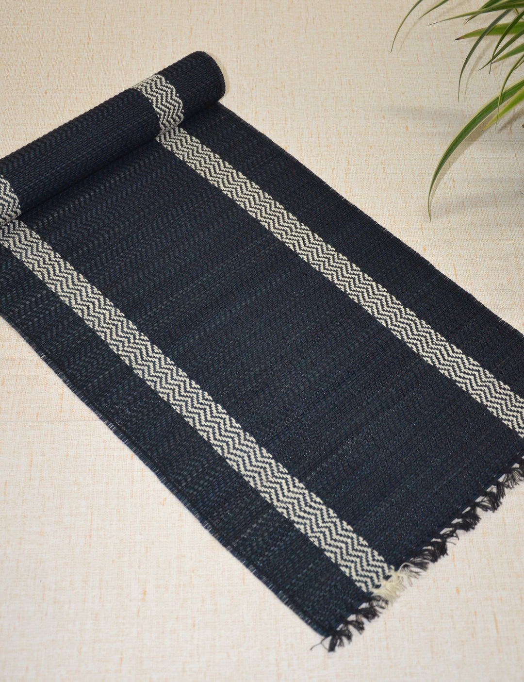 Madurkathi Tassels Table Runner Charcoal