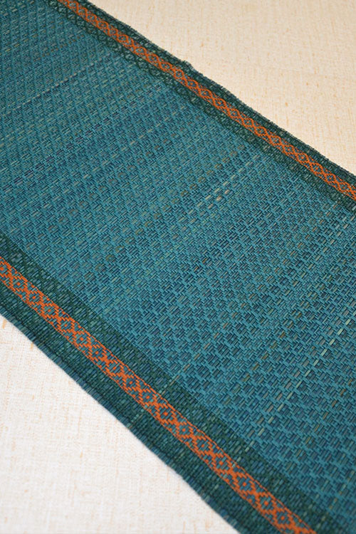 Madurkathi Tassels Table Runner Teal Blue