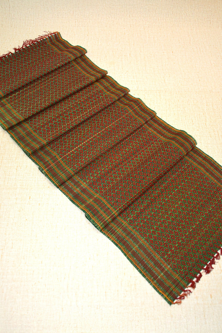 Madurkathi Tassels Table Runner Green Maroon