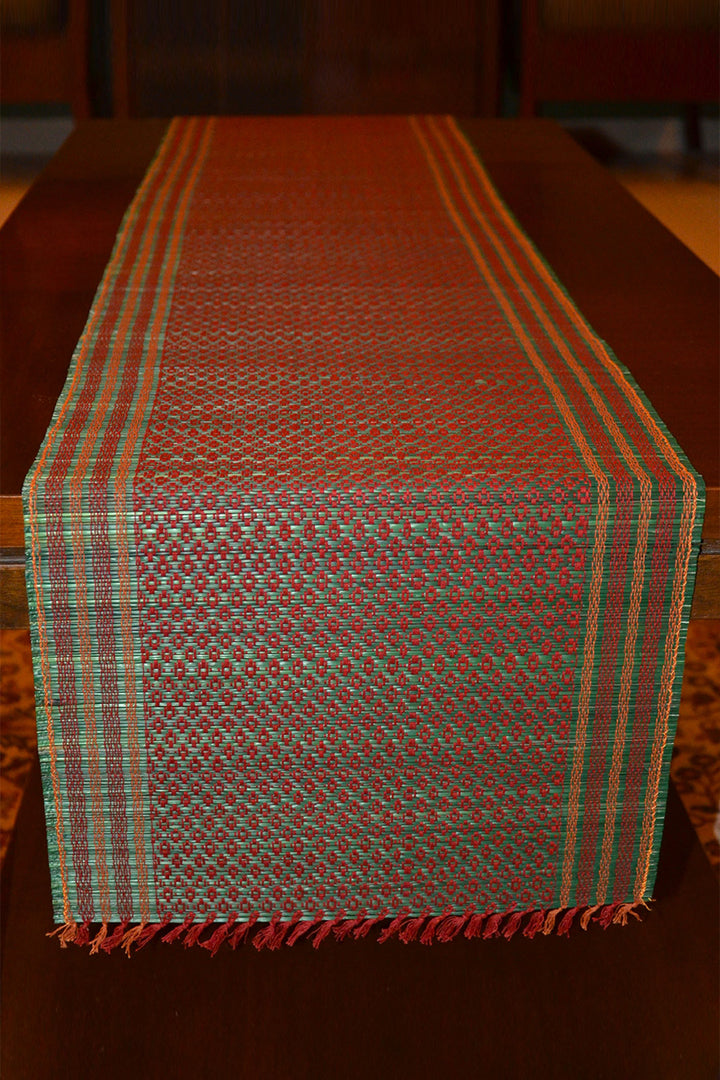 Madurkathi Tassels Table Runner Green Maroon