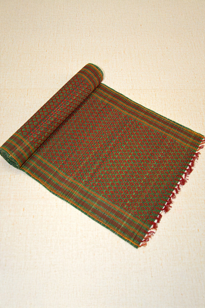 Madurkathi Tassels Table Runner Green Maroon