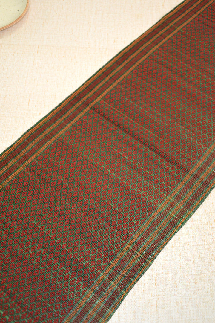 Madurkathi Tassels Table Runner Green Maroon