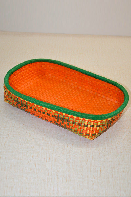 Palm Leaf Oval Kottan Tray Medium (Orange-Green)