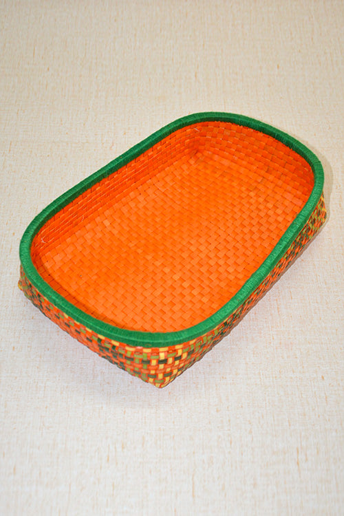 Palm Leaf Oval Kottan Tray Medium (Orange-Green)