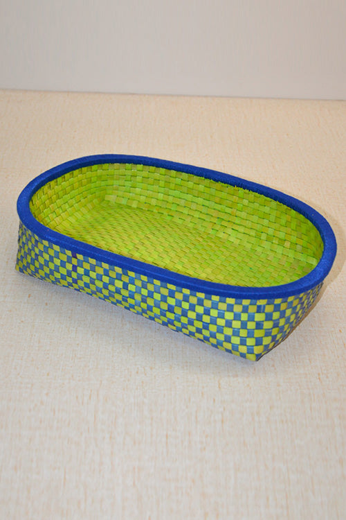 Palm Leaf Oval Kottan Tray Medium (Green-Blue)