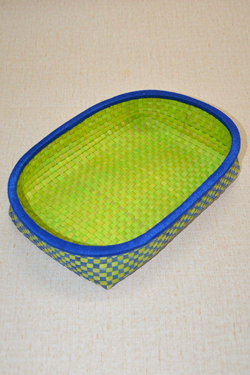 Palm Leaf Oval Kottan Tray Medium (Green-Blue)
