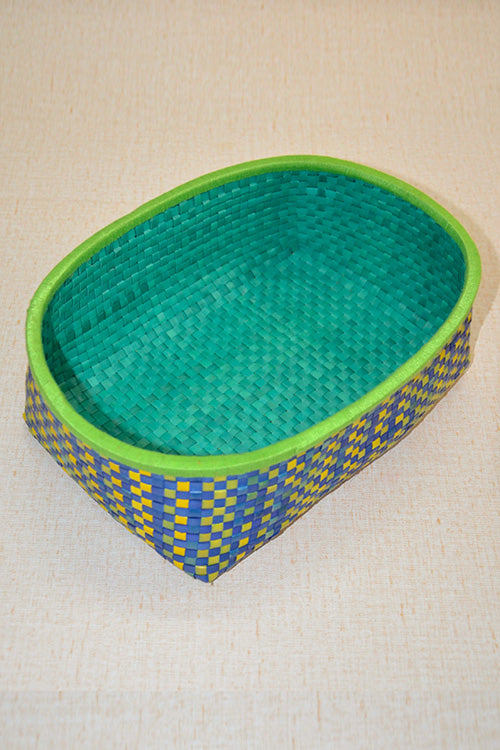 Palm Leaf Oval Storage & Utility Basket Large Green Blue Mustard
