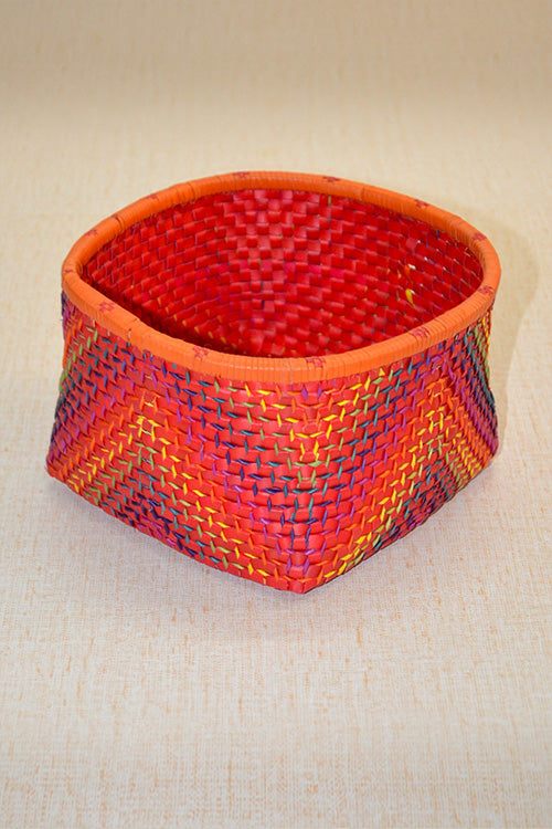 Palm Leaf Square Gift & Utility Basket Large Red