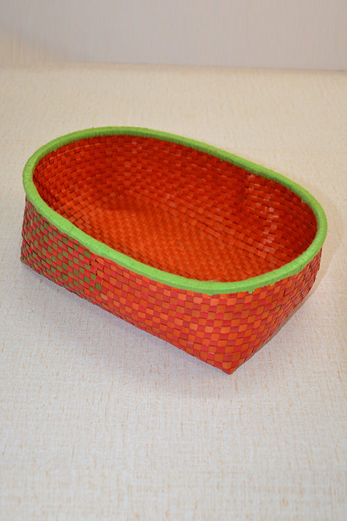 Palm Leaf Oval Storage & Utility Basket Medium (Red Green)