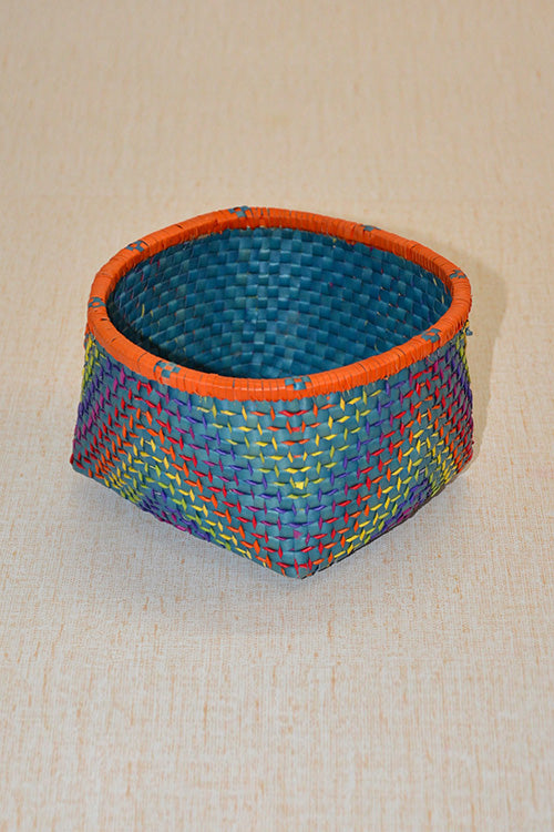 Palm Leaf Square Gift & Utility Basket Small Blue
