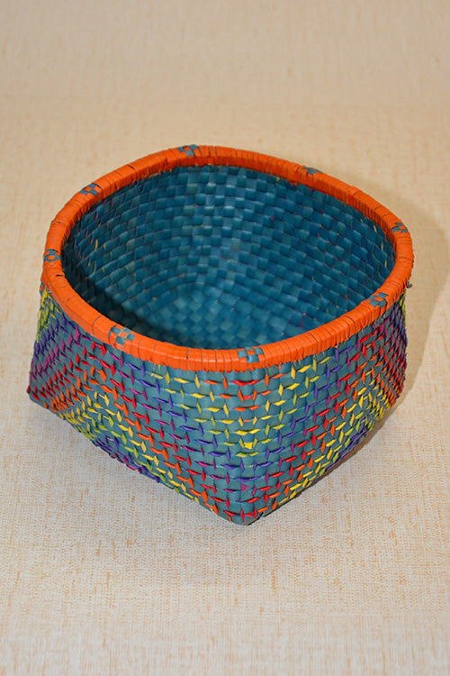 Palm Leaf Square Gift & Utility Basket Small Blue