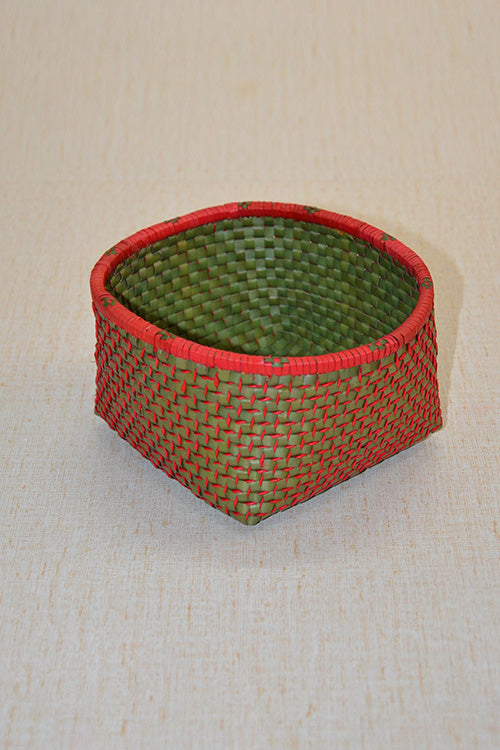 Palm Leaf Square Gift & Utility Basket Small (Green Red)