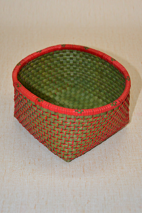 Palm Leaf Square Gift & Utility Basket Small (Green Red)