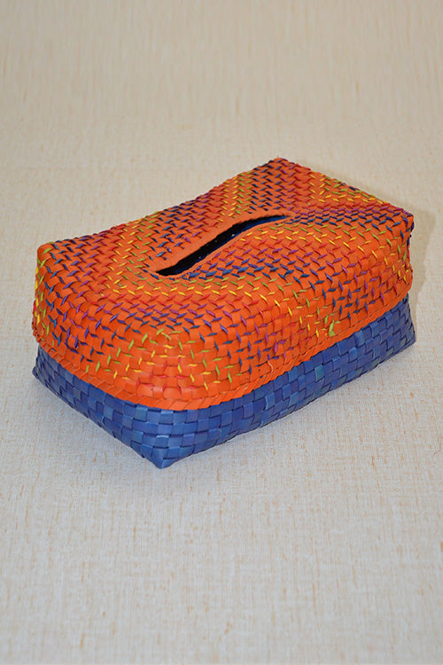 Palm Leaf Tissue Box Orange Blue