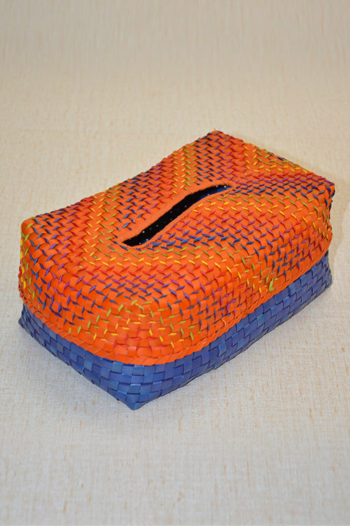Palm Leaf Tissue Box Orange Blue