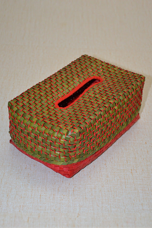 Palm Leaf Tissue Box (Green Red)