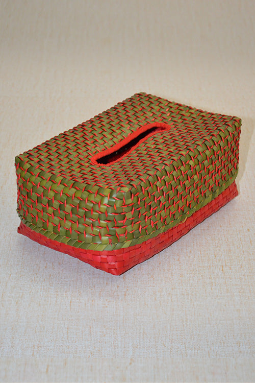 Palm Leaf Tissue Box (Green Red)