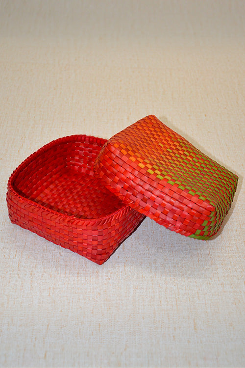 Palm Leaf Square Gift & Utility Box Medium (Red Green)