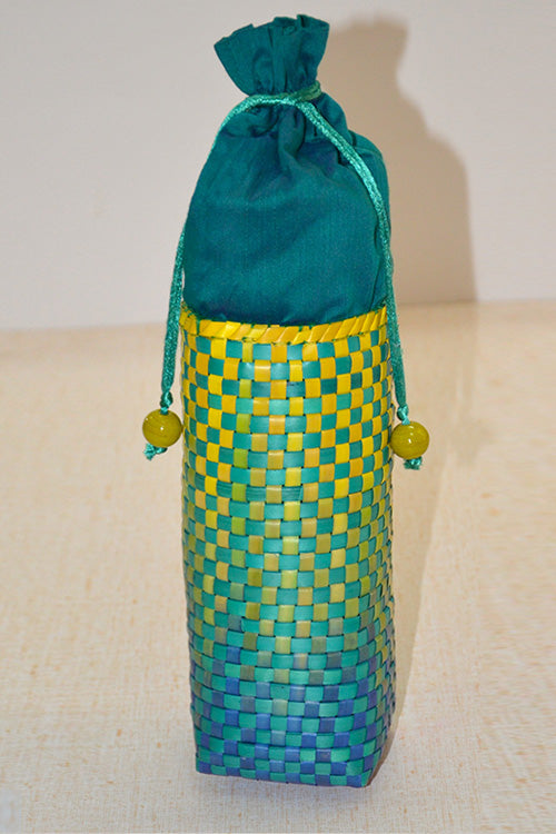 Palm Leaf Wine & Champagne Bottle Gift Bag (Blue Yellow Green)