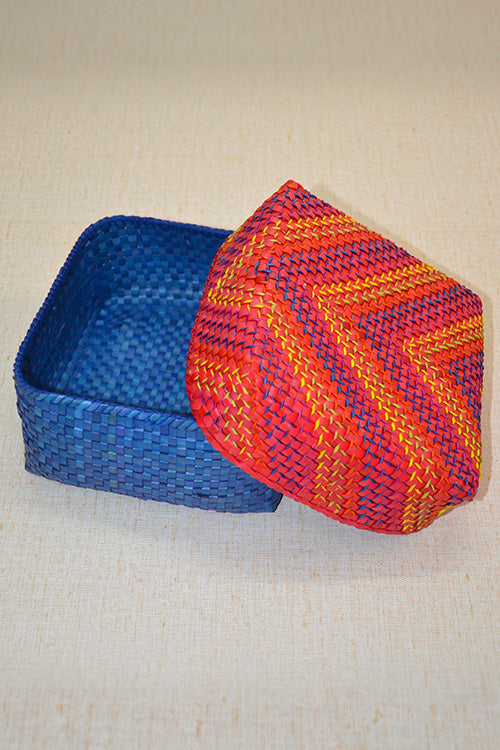 Palm Leaf Square Utility & Gift Box Large (Red Blue)