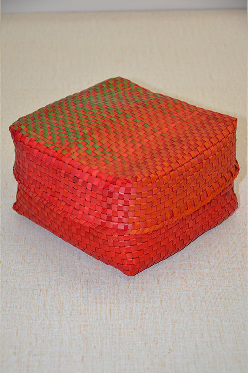 Palm Leaf Square Gift & Utility Box Large (Red Green)