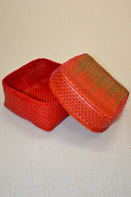Palm Leaf Square Gift & Utility Box Large (Red Green)