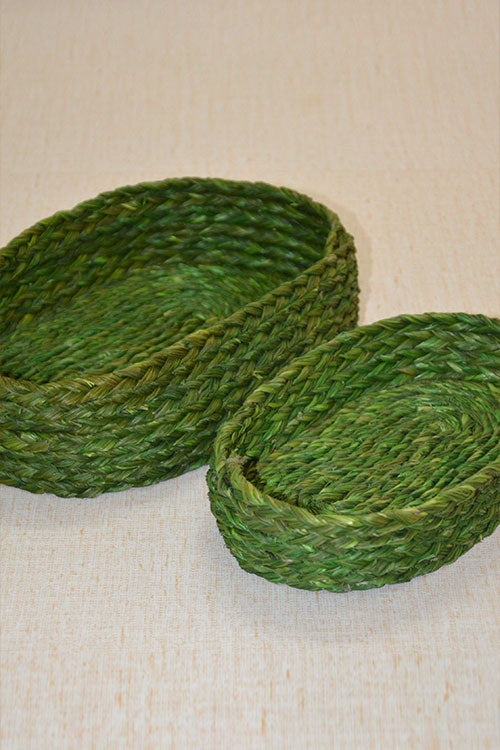 Sabai Grass Oval Bread Baskets Green (Set of 2)