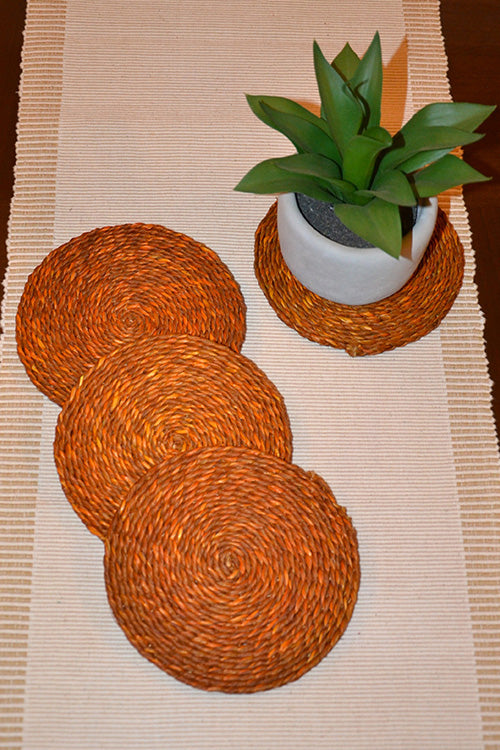 Sabai Grass Round Coasters Orange (Set of 4)