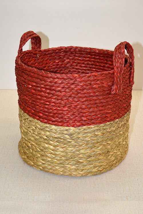 Sabai Grass Round Storage Basket & Planter Red Natural