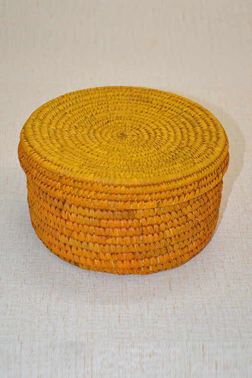Sabai Grass & Palm Leaf Round Roti & Utility Box Mustard