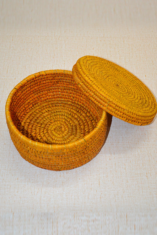 Sabai Grass & Palm Leaf Round Roti & Utility Box Mustard