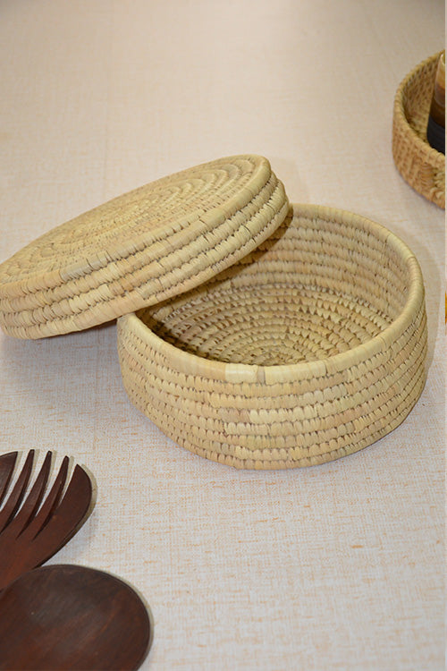 Sabai Grass & Palm Leaf Round Roti & Utility Box Natural