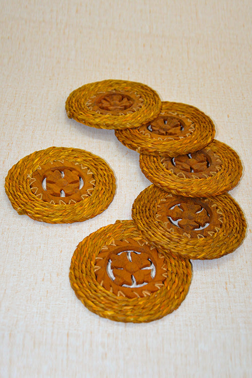 Sabai Grass & Wood Coasters Mustard (Set of 6)